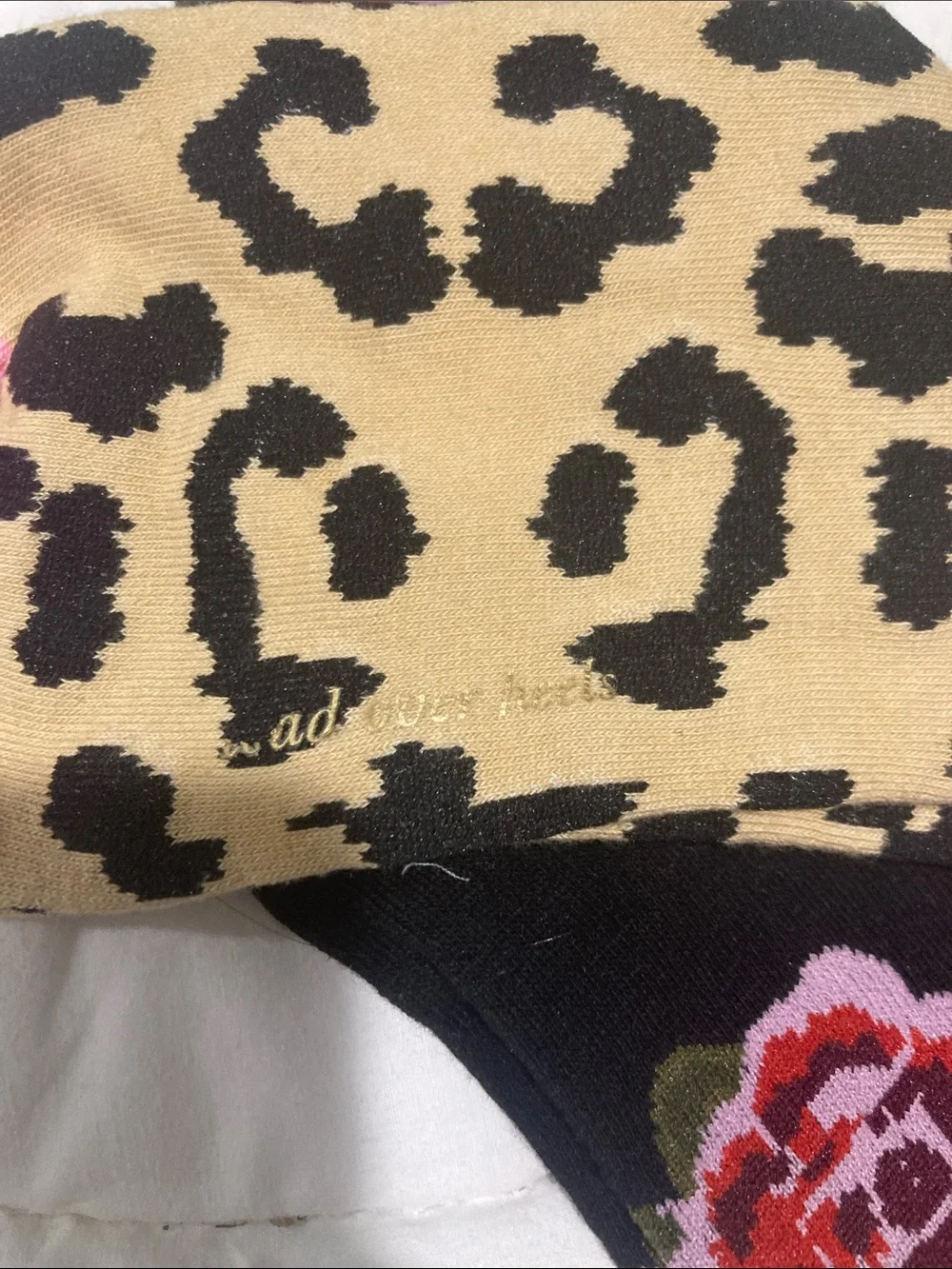 kate spade Black Rose and Beige Leopard Crew Socks
